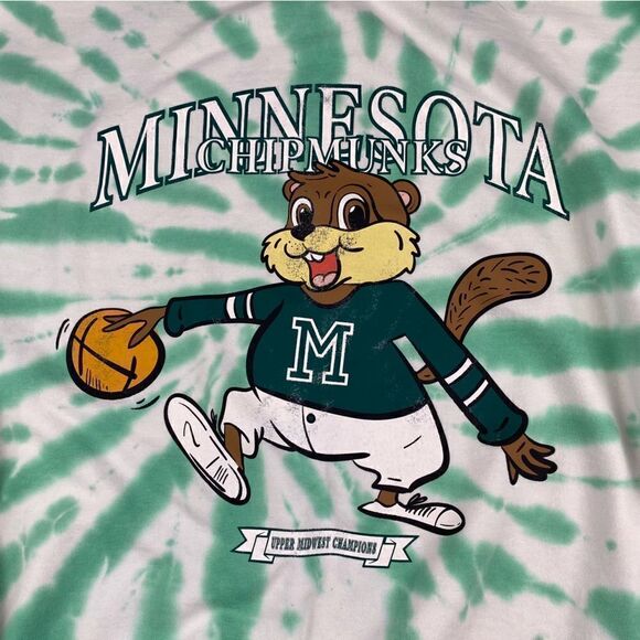 H&M Minnesota Chipmunks Champion Tie Dye Oversized Sweatshirt Light Green Large - Picture 5 of 6